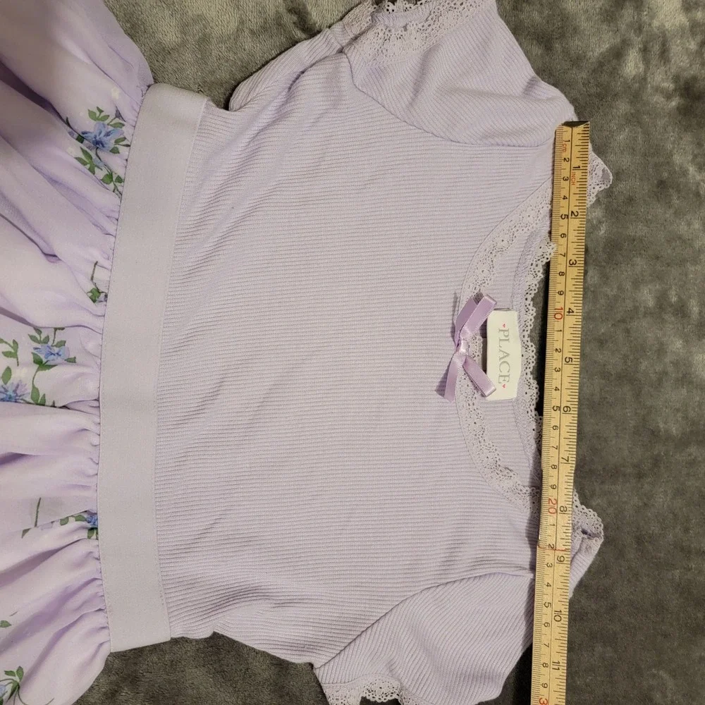 The Children's Place Skater Dress Girls 5/6 Purple Excellent Floral Lace Ribbed